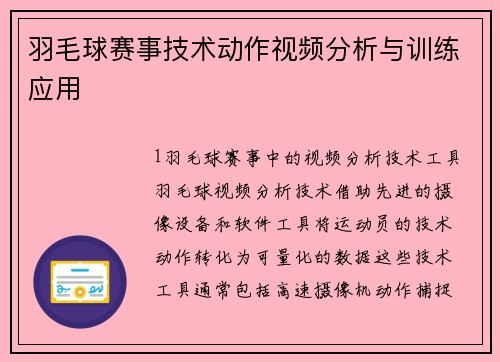 羽毛球赛事技术动作视频分析与训练应用